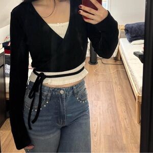 Forever 21 Black Wrap Crop Sweater with Tie
